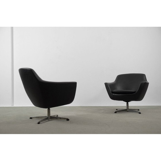 Image 1 of Pair of Vintage Black Swivel Chair Scandinavian 1970s