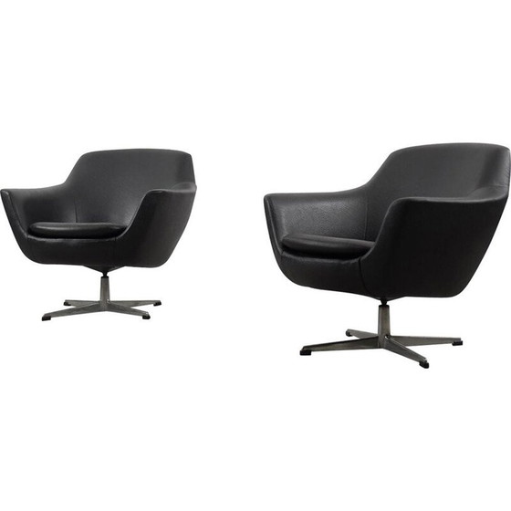 Image 1 of Pair of Vintage Black Swivel Chair Scandinavian 1970s