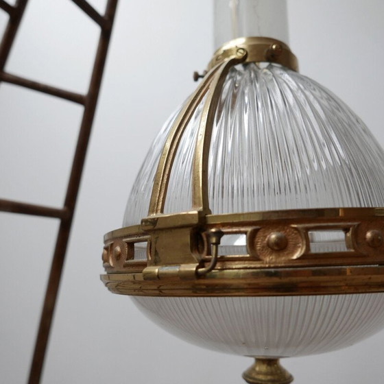 Image 1 of Vintage brass and glass suspension by Holophane, France 1920