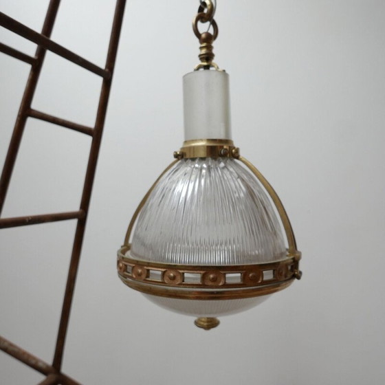 Image 1 of Vintage brass and glass suspension by Holophane, France 1920
