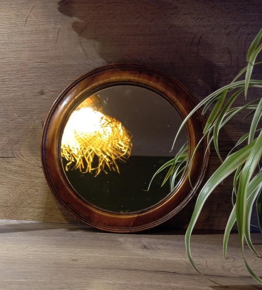 Small Round Regency Style Solid Wood Mirror, Late 19th Century