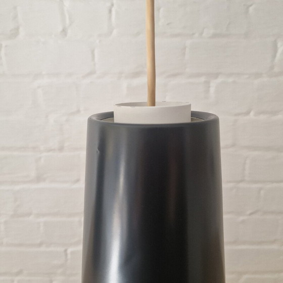 Image 1 of Set of 3 vintage black and white metal pendant lamps by Lyfa, 1960