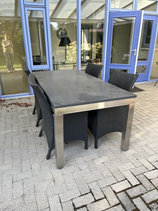 Modern Garden Table Polished Granite With Stainless Steel