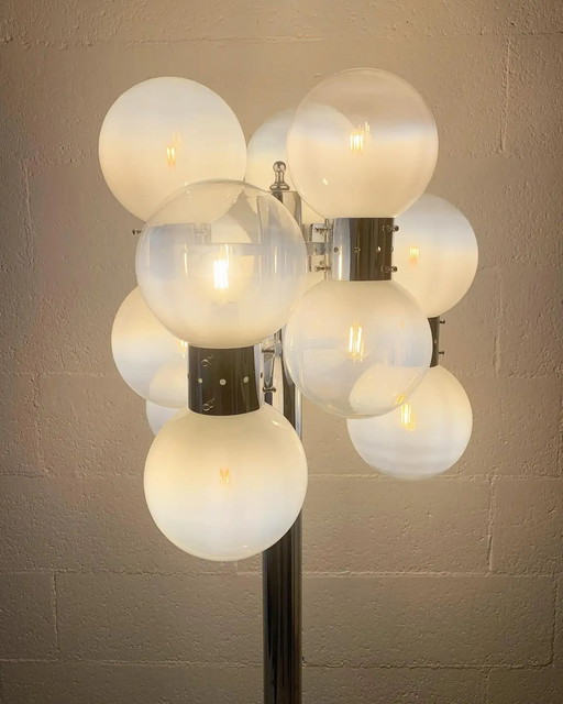 Lampadaire de l'ère spatiale avec bulles en verre murano délavé – vloerlampen, Chrome, Murano Glass, Space Age (photo 2 of 6)