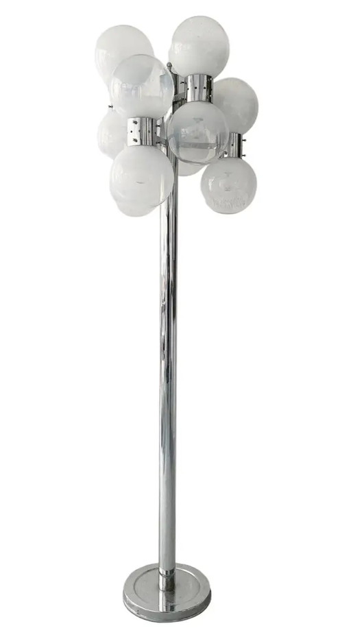 Lampadaire de l'ère spatiale avec bulles en verre murano délavé – vloerlampen, Chrome, Murano Glass, Space Age