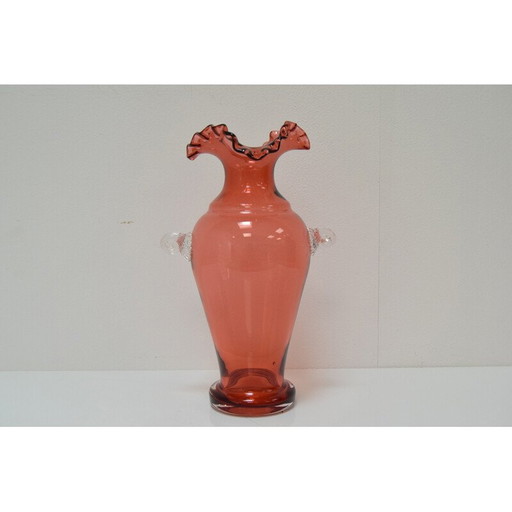 Jarrón de cristal checo vintage de Glasswork Novy Bor, década de 1950