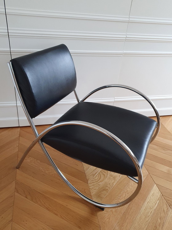 Image 1 of Black Chrome Tubular Design Armchair