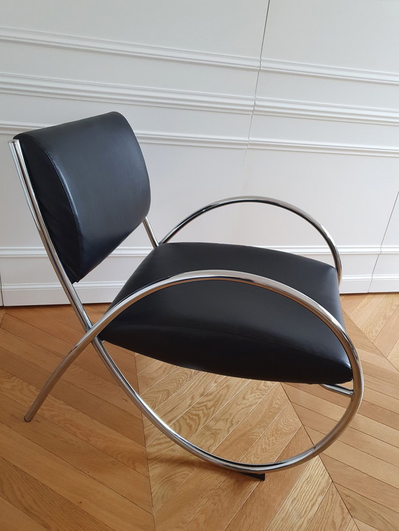 Image 1 of Black Chrome Tubular Design Armchair