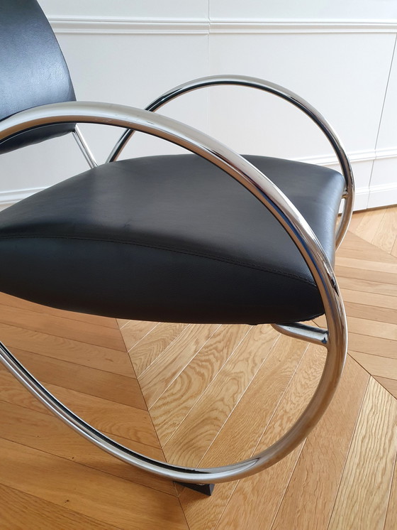 Image 1 of Black Chrome Tubular Design Armchair