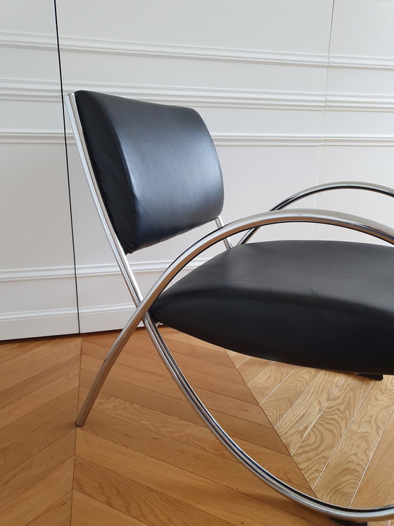 Image 1 of Black Chrome Tubular Design Armchair