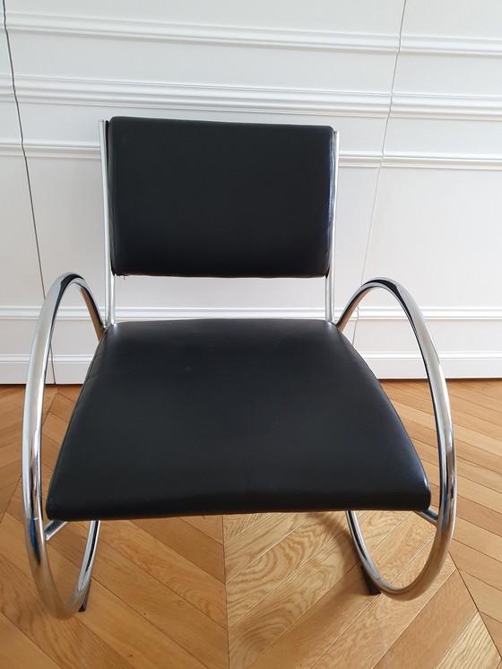 Image 1 of Black Chrome Tubular Design Armchair