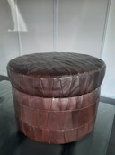 Vintage leather patched ottman with storage
