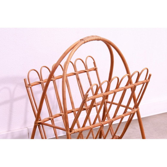 Image 1 of Vintage rattan magazine rack by Jan Kalous for Úluv, Czechoslovakia 1960