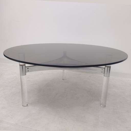 Lucite, chrome et verre Table de salon