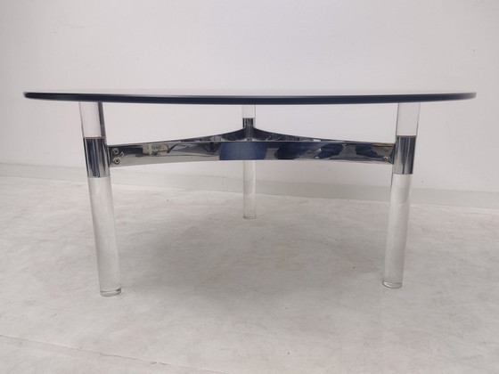 Image 1 of Lucite, chrome and glass living room table