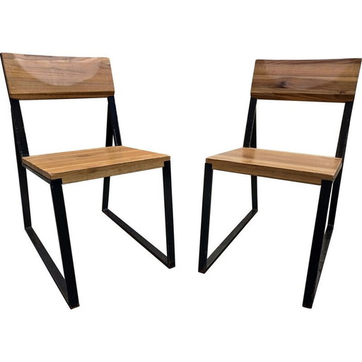 Pair of industrial chairs in metal and wood