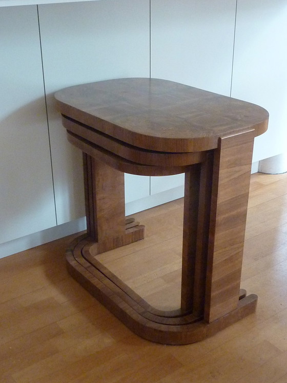 Image 1 of Art Deco, 3 Piece Set Side Tables, Walnut