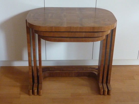 Image 1 of Art Deco, 3 Piece Set Side Tables, Walnut