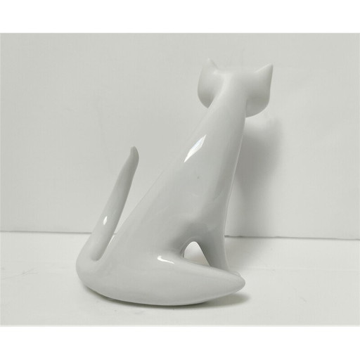 Vintage porcelain cat for Hollohaza, 1980