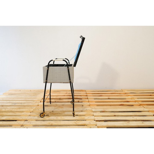Vintage metal sewing table on wheels, Germany 1970