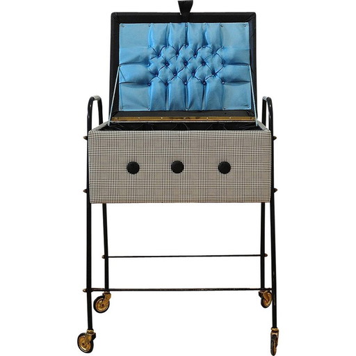 Vintage metal sewing table on wheels, Germany 1970