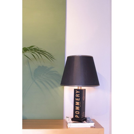 Image 1 of Vintage "Champagne" table lamp in black lacquered metal, France 1970