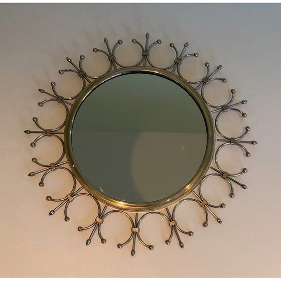 Image 1 of Vintage sun mirror in brass and brushed steel, France 1970s