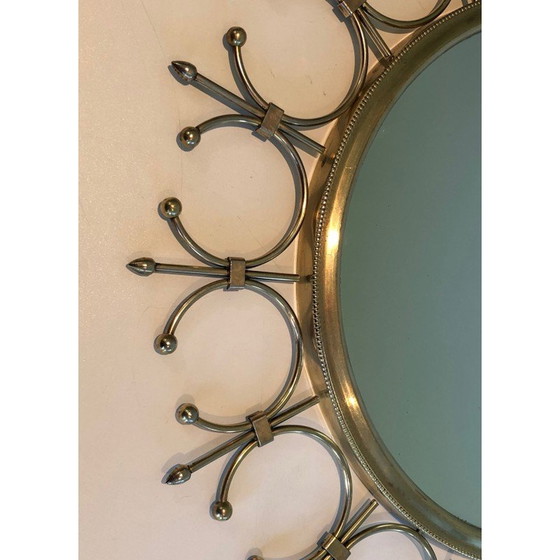 Image 1 of Vintage sun mirror in brass and brushed steel, France 1970s