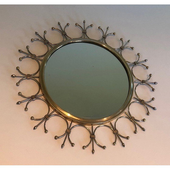 Image 1 of Vintage sun mirror in brass and brushed steel, France 1970s