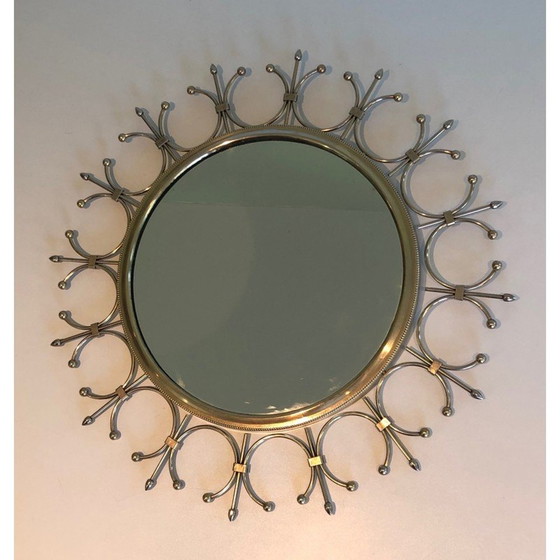 Image 1 of Vintage sun mirror in brass and brushed steel, France 1970s