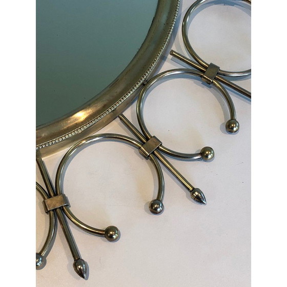 Image 1 of Vintage sun mirror in brass and brushed steel, France 1970s