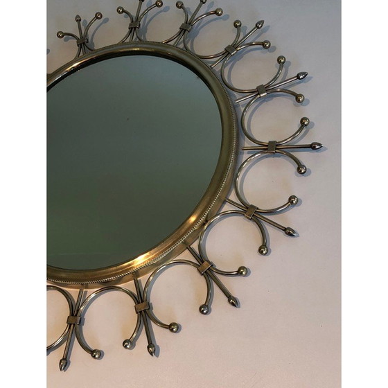 Image 1 of Vintage sun mirror in brass and brushed steel, France 1970s