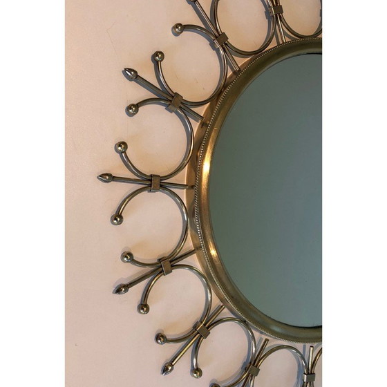 Image 1 of Vintage sun mirror in brass and brushed steel, France 1970s