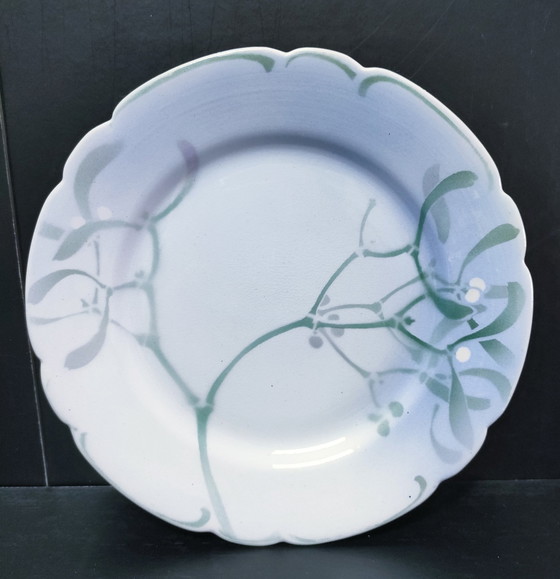 Image 1 of Six Art Nouveau "Mistletoe" Plates Edmond Lachenal