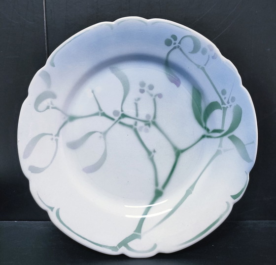 Image 1 of Six Art Nouveau "Mistletoe" Plates Edmond Lachenal