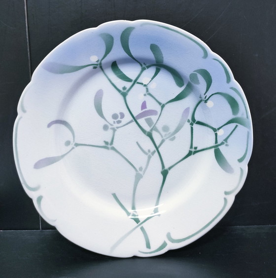 Image 1 of Six Art Nouveau "Mistletoe" Plates Edmond Lachenal