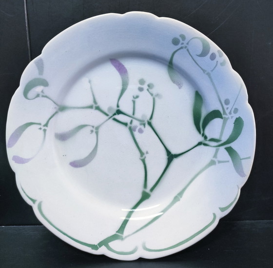 Image 1 of Six Art Nouveau "Mistletoe" Plates Edmond Lachenal