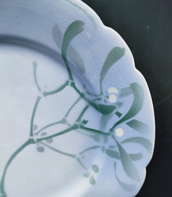 Image 1 of Six Art Nouveau "Mistletoe" Plates Edmond Lachenal