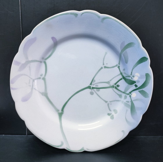 Image 1 of Six Art Nouveau "Mistletoe" Plates Edmond Lachenal