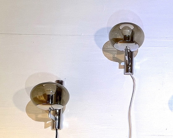 Image 1 of Pair of chrome sconces, smoked glass, Italy 1970s