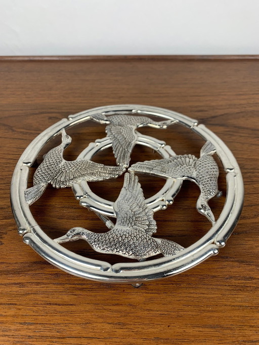 Silea Silver Metal Trivet, Goose Motif