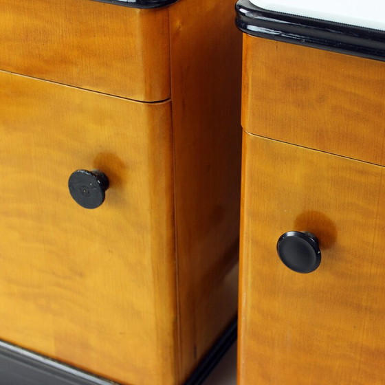 Image 1 of Mid Century Bedside Tables In Oak With Glass Top, Up Zavody 1960s