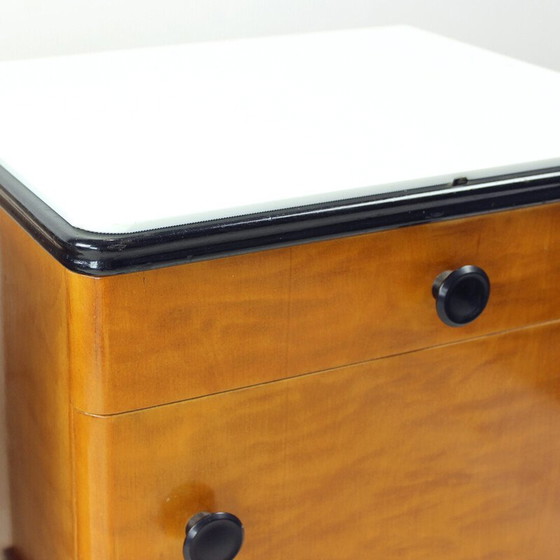 Image 1 of Mid Century Bedside Tables In Oak With Glass Top, Up Zavody 1960s