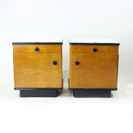 Image 1 of Mid Century Bedside Tables In Oak With Glass Top, Up Zavody 1960s