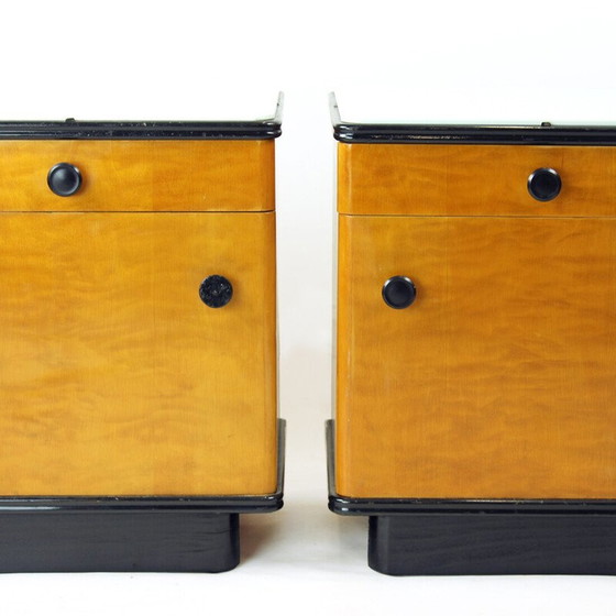 Image 1 of Mid Century Bedside Tables In Oak With Glass Top, Up Zavody 1960s