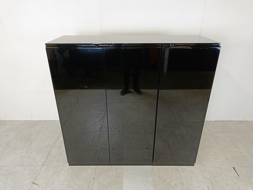 Vintage black lacquered bar cabinet