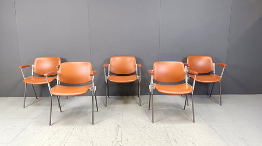 Vintage DSC 106 Side Chairs with Armrests by Giancarlo Piretti for Castelli, Set of 5