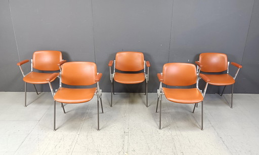 Vintage DSC 106 Side Chairs with Armrests by Giancarlo Piretti for Castelli, Set of 5
