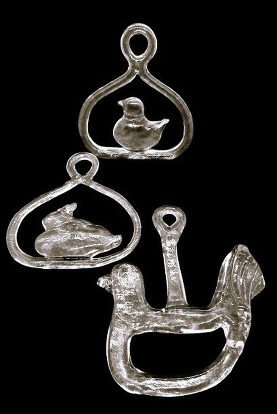 Image 1 of 3X Glass Kosta Boda Suncatcher Window Pendant Rabbit, Bird And Dove Designer Bertil Vallien 1970