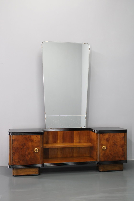 Image 1 of 1940S Italian Art Deco Mirror Cabinet In Walnut Finish